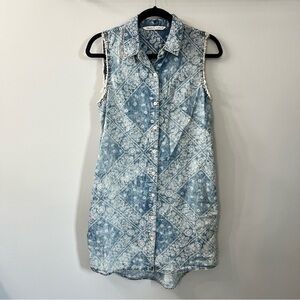 Hippie Laundry Blue Chambray Bandana Print Button Down Cotton Dress Small